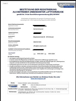 Drohnenversicherung Bestätigung